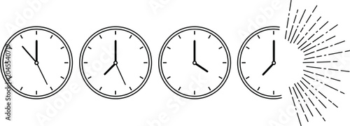 Foto Analog Clock Vector Icons, Time Sequence with Burst Effect, Dramatic Event Conce