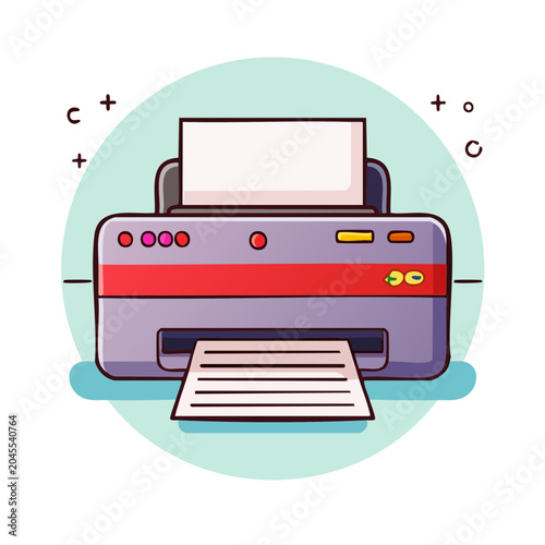Flat design illustration of a printer with paper