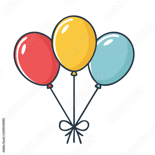 Three colorful balloons tied with a ribbon