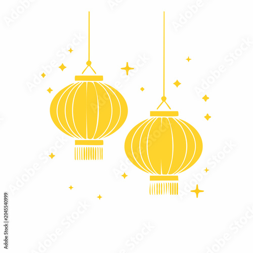 Two Yellow Chinese Lanterns with Sparkles