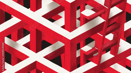 impossible geometry pattern with red ladder, isometric