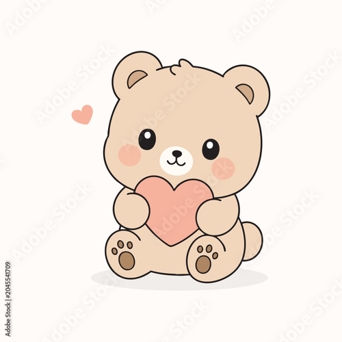 Fotografija Cute kawaii teddy bear holding heart, valentines day cartoon character vector il