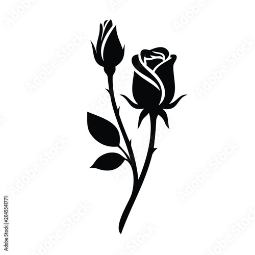 Black Rose Buds and Bloom Silhouette Cutout Vector
