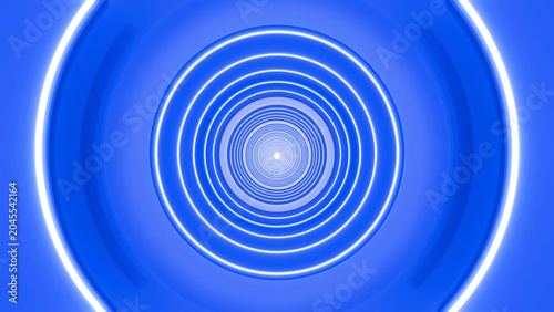 Quadro em tela Abstract blue tunnel, Geometric circle spiral with neon light ring pattern leadi