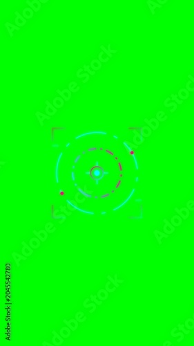 Futuristic Cyberpunk Target Reticle Loop with Counter Rotating HUD Rings and Glitch Data Readout on Vertical Chroma Key Green Screen 4k