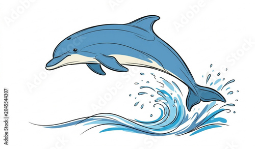 Tableau sur toile Jumping bottlenose dolphin flat and line vector icon set