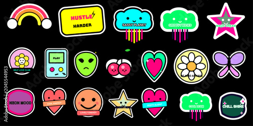 Modern Aesthetic Vector Sticker Pack with Cute Creative Trendy Elements