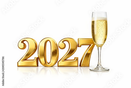 letras 2027 doradas con una copa de champán