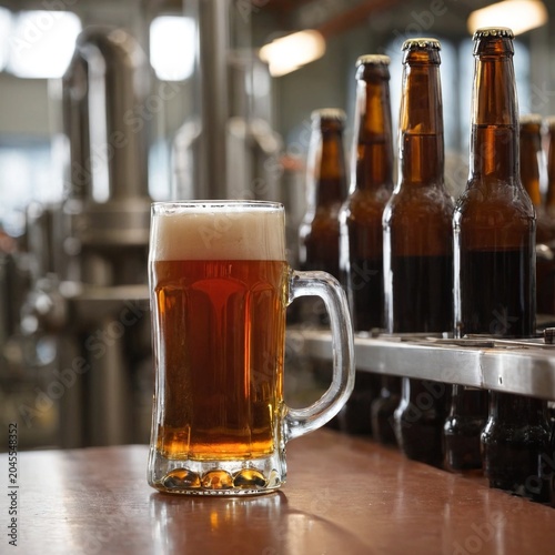 Beverage factory, Conveyor belt with beer bottles