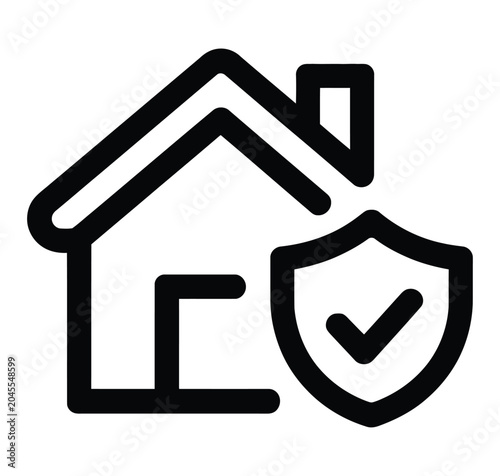 Home Security Protection Icon with Shield and Check Mark Outline Vector