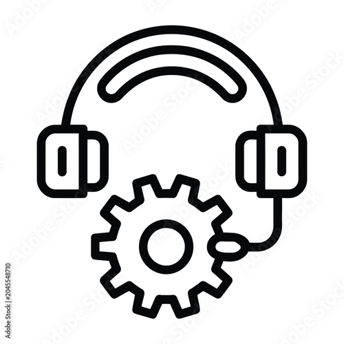 Customer Support Headset with Gear Settings Line Icon Vector Technical Service Assistance Symbol