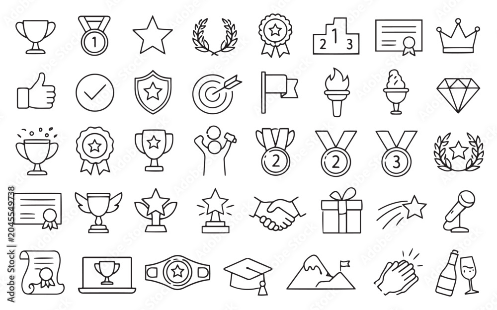 Fototapeta premium awards line icon set achievement trophy victory medal success reward recognition