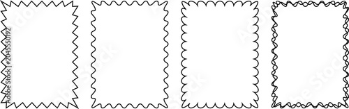 Frame set of standard ratio rectangles 5x7 with wavy, scallop, zigzag, double edges in vertical, mobile and portrait formats