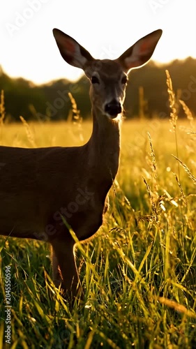 Young deer standing in a field of tall golden grass.