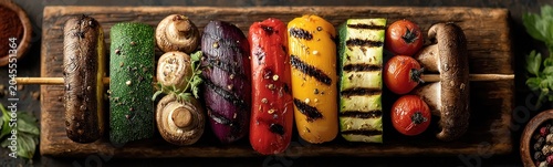 Many different types of vegetables on a wooden board food background