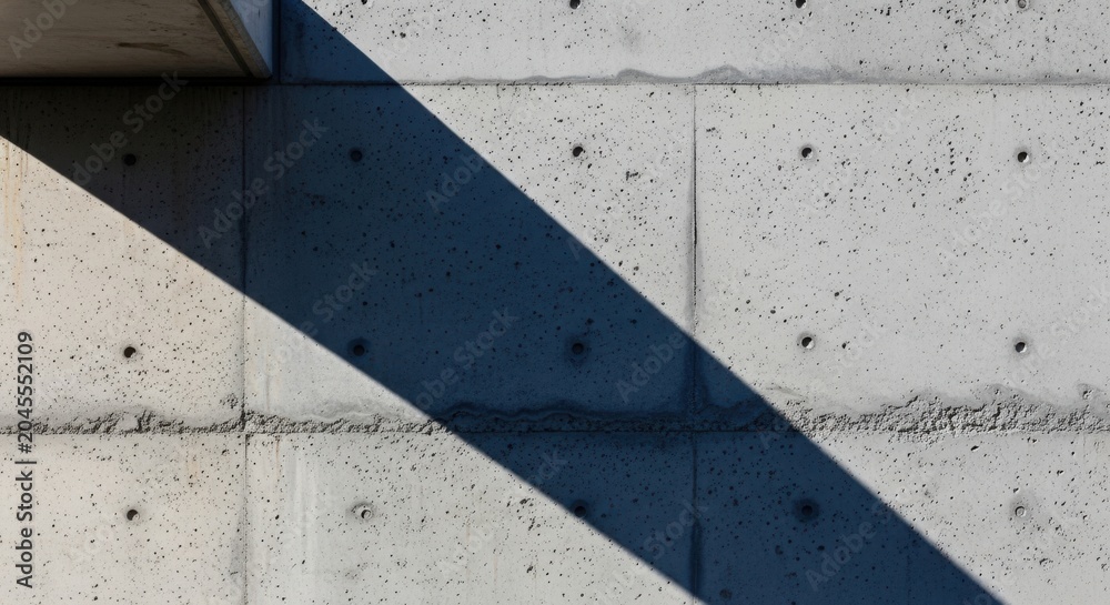 Fototapeta premium Concrete wall, gray blocks, shadow, industrial background, texture