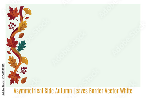 Asymmetrical Side Autumn Leaves Border Vector White