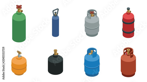 Obraz na płótnie Gas Cylinders Collection Isometric Vector Illustration With White Background