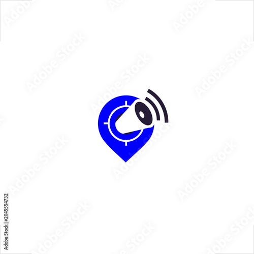 Local marketing megaphone pin flat logo representing targeted advertising and digital media broadcast engineered in a modern abstract geometric style for innovative corporate business communication