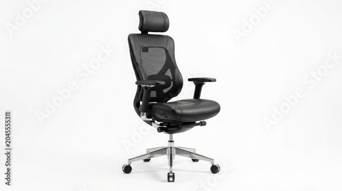 Black ergonomic office chair isolated on white background