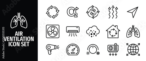 Tableau sur toile Air ventilation icon set outline vector icons for lungs, air circulation, carbon