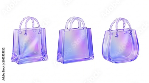 3D Glass Shopping Bag Icon for Retail and Ecommerce Applications