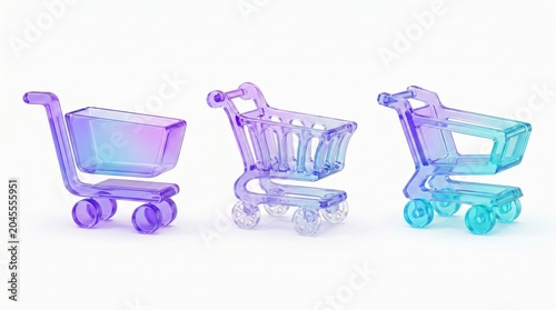 3D Glass Shopping Cart Icon for Ecommerce Applications