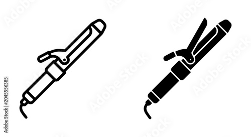 Curling Iron Icons, Hair Styling Tools, Beauty Equipment Vector Set