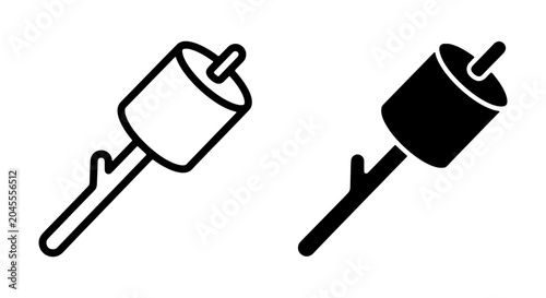 Marshmallow on Stick Icons, Campfire Treat Vector, Sweet Snack Graphics