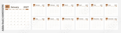 Slika na platnu 2027 Year planner template, suitable for business planning, personal scheduling, or professional office stationery design