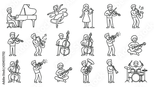 Фотография Musicians playing various musical instruments set vector illustration performing art