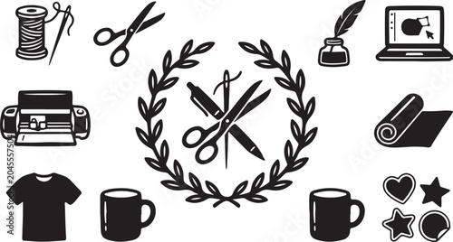 Creative design and crafting tools icon set