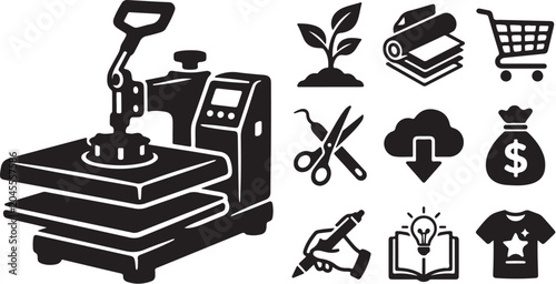 Screen Printing Machine with Various Design Icons Shown