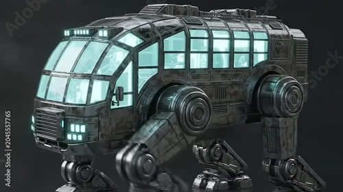 Futuristic Mechanical Walker Vehicle with Glowing Windows.
