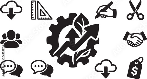 Sustainable Business Growth and Innovation Concepts Icon Set