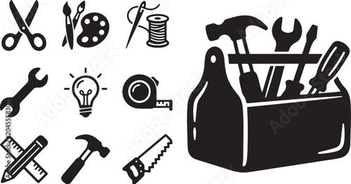 Toolbox with various tools and equipment icons