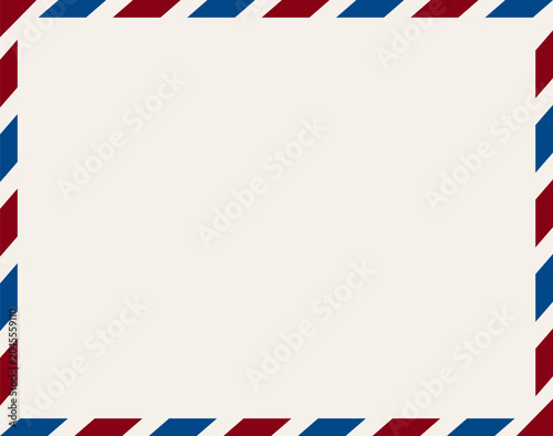Vintage airmail envelope with red and blue striped border frame on vintage background. Blank envelope. Perfect for vintage-themed projects