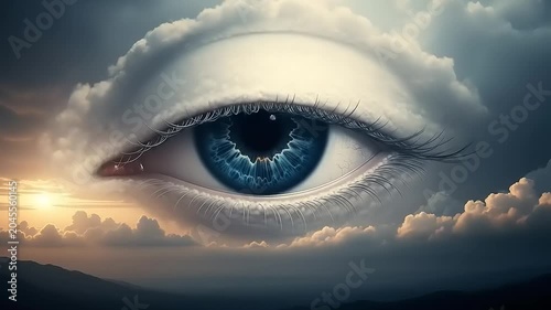 Surreal Eye in the Sky with Clouds and Sunset.
