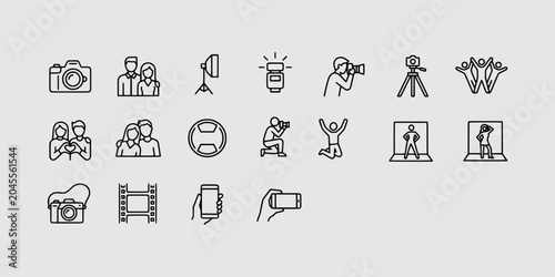 Tableau sur toile Icon set collection of photography, videography, professional camera equipment, studio portraits, and creative media production symbols for digital content creation