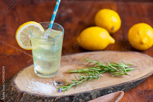 Rustic Food Photography of Fresh Lemonade with Rosemary and Sea Salt