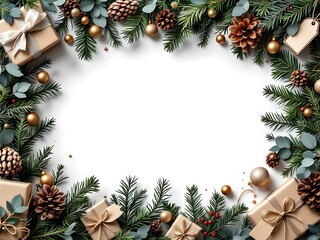 Christmas Botanical Frame and Border Collection with Gift Boxes and Winter Decorations