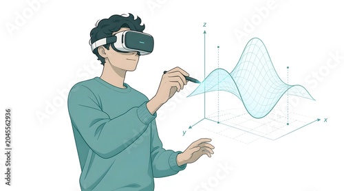 Virtual Reality User Interacting with Digital Data Visualization