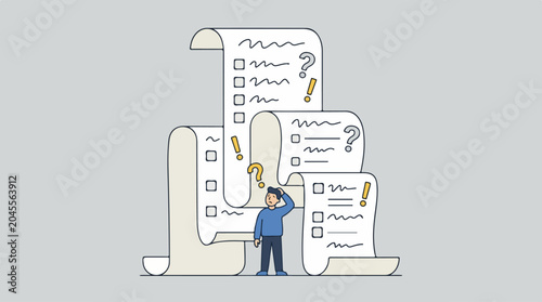 Man looking at large checklists.
