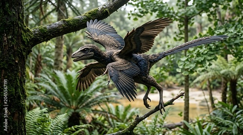 portrait of prehistoric Archaeopteryx in flight