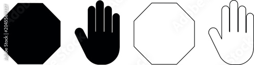 Fotografia Stop sign and hand icons, solid and outline versions, representing prohibition a