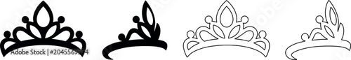 Foto Collection of elegant tiaras and crowns in black and white outline styles