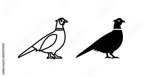 Tablou pe pânză Pheasant Vector Icons: Outline and Silhouette Bird Graphics