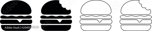 Photos Set of four hamburger icons, two solid and two outline, one bitten