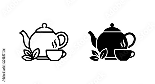 Quadro su tela Tea Time Icons: Teapot, Cup, Leaves
