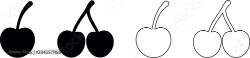 Photos Set of cherry icons in solid black and outline styles for design